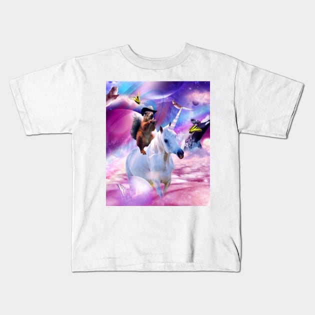 Cowboy Squirrel Riding Unicorn Kids T-Shirt by Random Galaxy